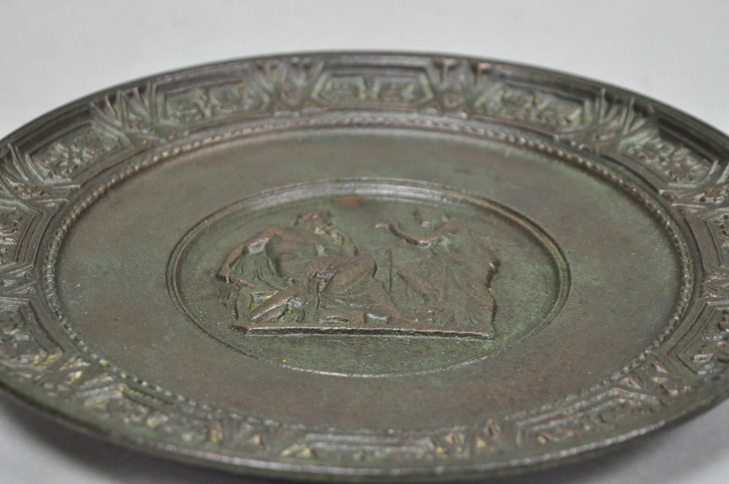 Vintage Roman Classical Style Figural Cast Iron Twin Handle Charger Dish