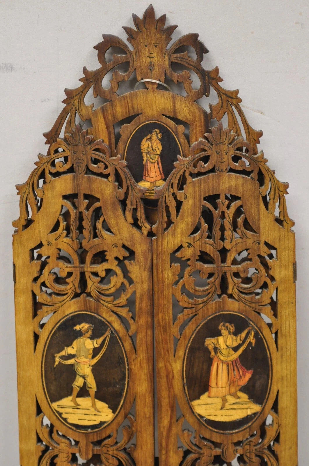 19th C Italian Sorrento Folding Marquetry Inlay Small Picture Frame Wall Mirror