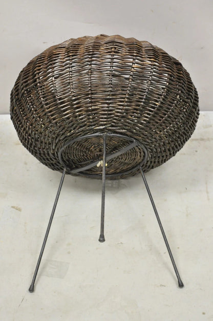 Mid Century Modern Arthur Umanoff Style Wicker Rattan Wrought Iron Planter Stand