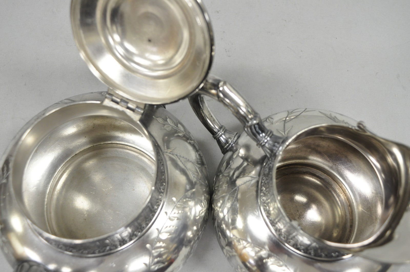 Antique James W Tufts 1948 Silver Plated Art Nouveau Tea Set - 5 Pc Set
