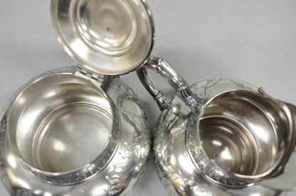 Antique James W Tufts 1948 Silver Plated Art Nouveau Tea Set - 5 Pc Set