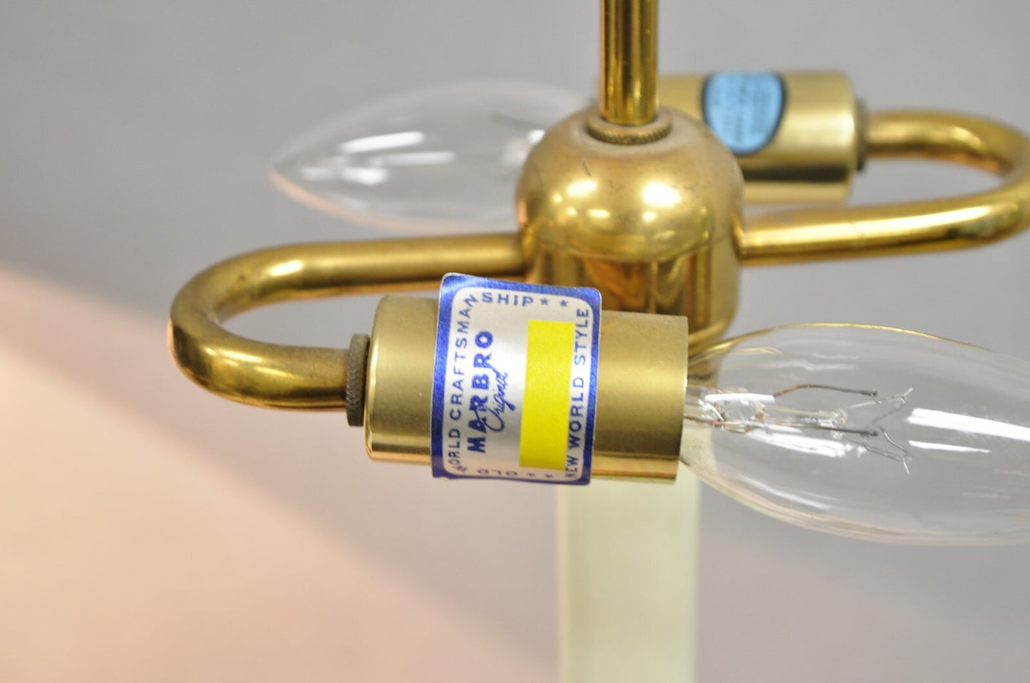 Vintage Marbro French Empire Porcelain Bouillotte Candlestick Table Lamps Pair