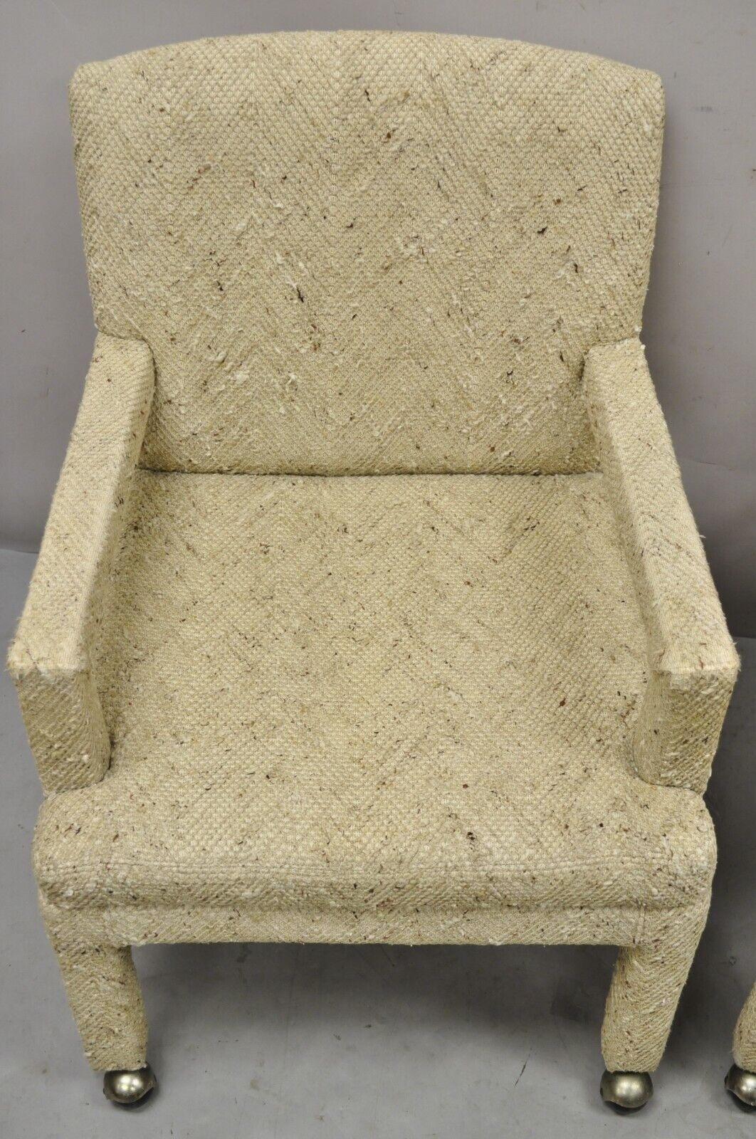 Pair Vintage Bassett Furniture Fully Upholstered Parson Style Club Lounge Chairs