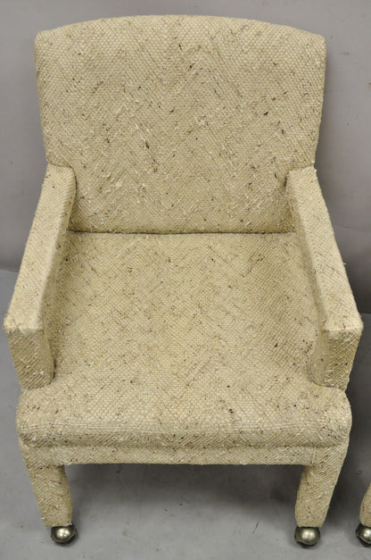 Pair Vintage Bassett Furniture Fully Upholstered Parson Style Club Lounge Chairs