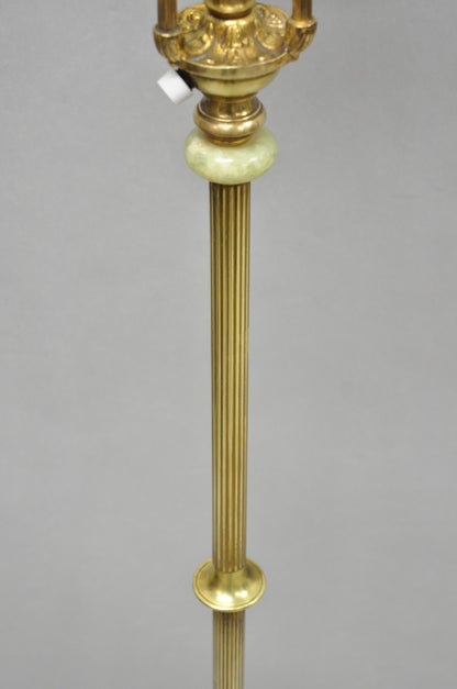 Antique Art Deco Brass & Green Onyx Paw Foot Victorian Pole Floor Lamp