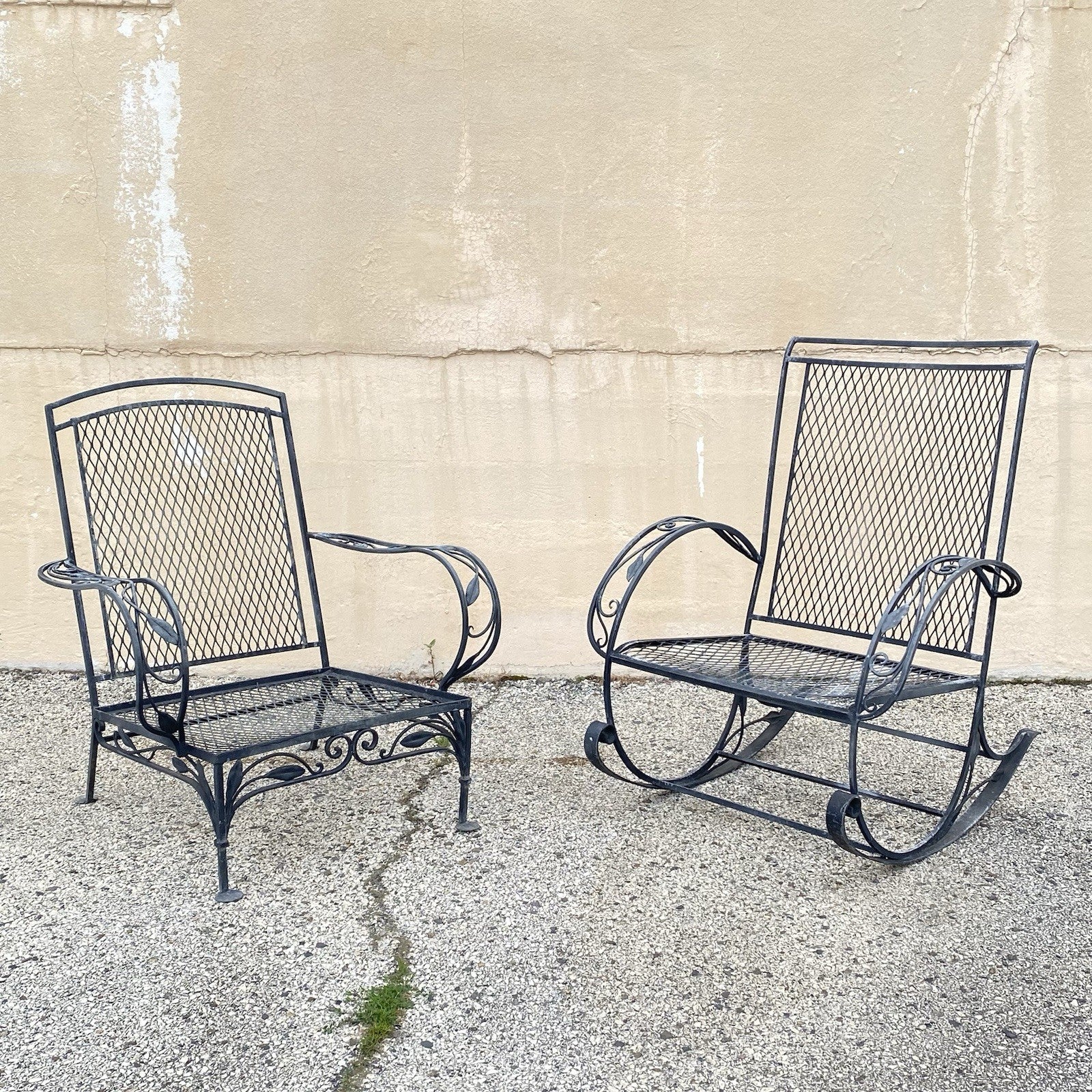 Vintage Salterini Art Nouveau Wrought Iron Garden Patio Sofa Chair Set - 4 Pcs