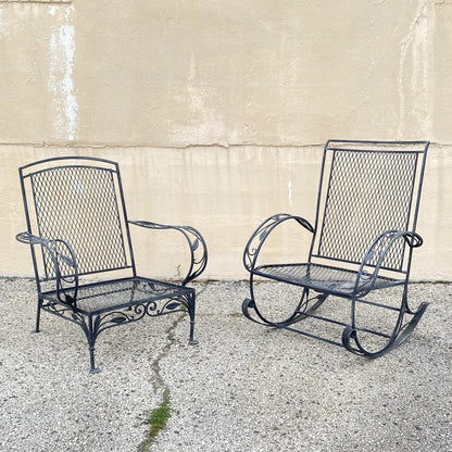 Vintage Salterini Art Nouveau Wrought Iron Garden Patio Sofa Chair Set - 4 Pcs