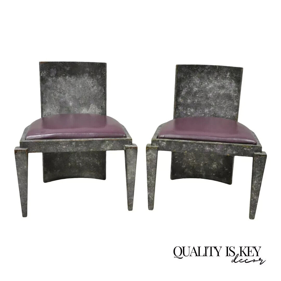 Vintage Postmodern Art Deco Purple and Gray Lacquer Game Chairs - a Pair