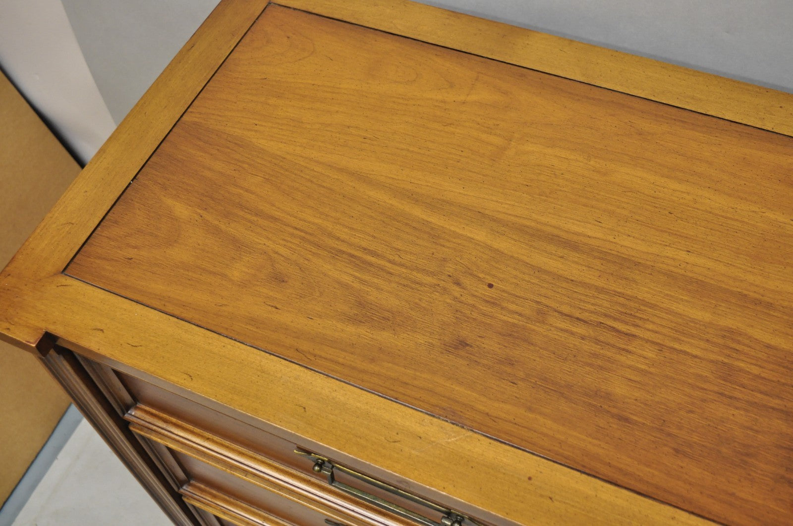 Vintage French Provincial Cherry Wood White Furn. 9 Drawer Credenza Long Dresser