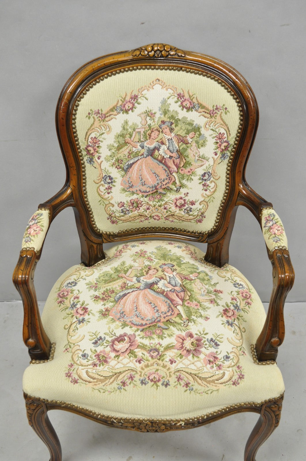 Vintage Chateau D'Ax spa French Louis XV Style Italian Tapestry Arm Chair