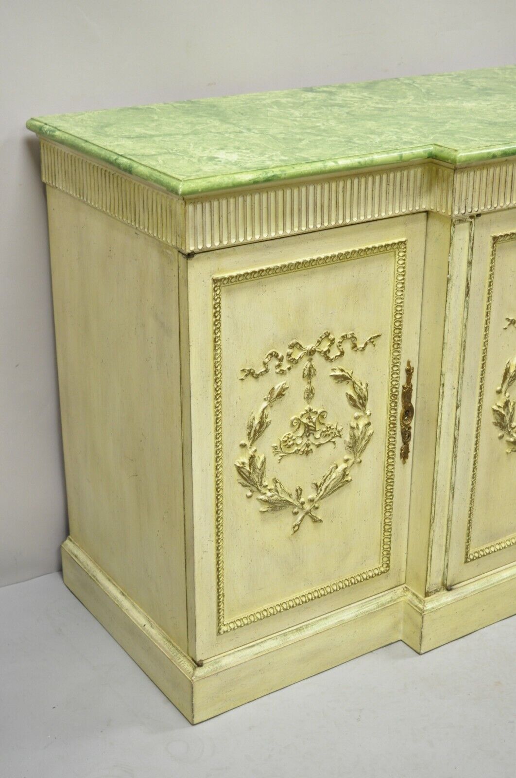 Vintage Italian Neoclassical Buffet Sideboard Credenza Green Faux Marble Top