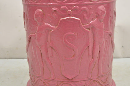 Antique Purple Glazed Stoneware Pottery Italian Classical Putti Shield Planter