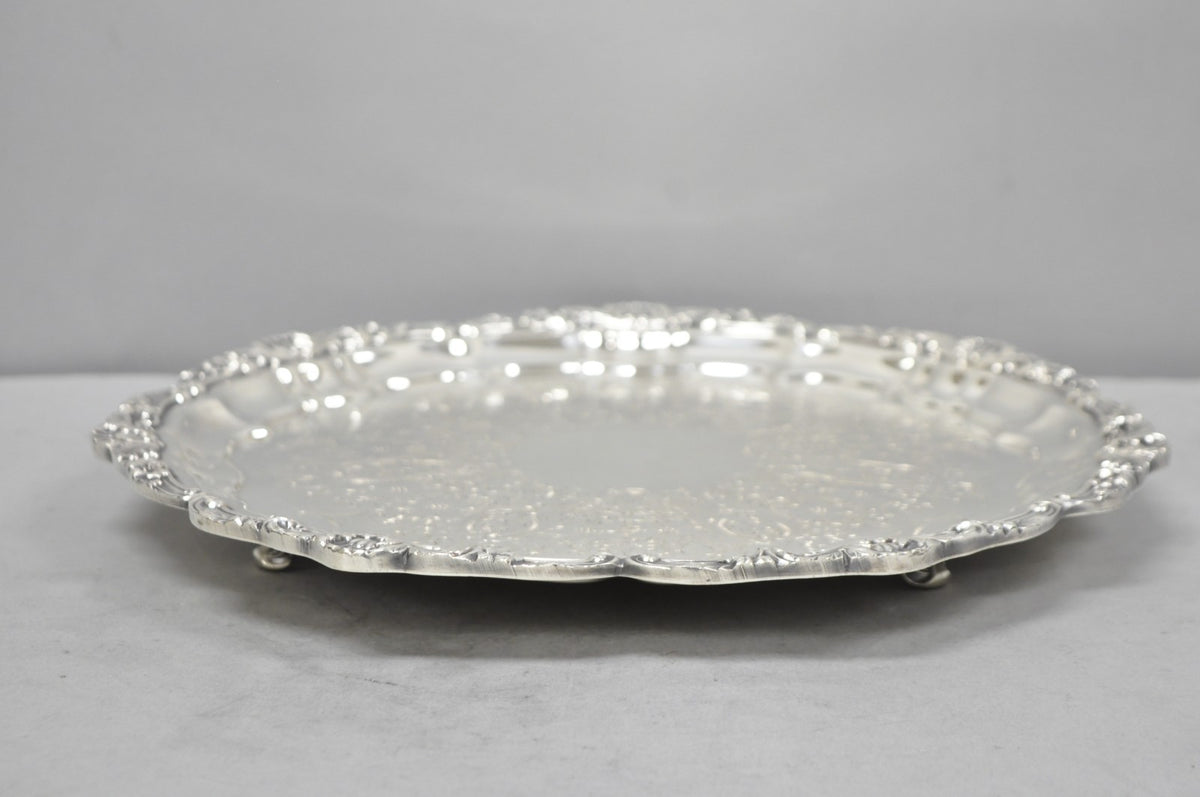 Vintage Poole Silver 3209 Victorian 12" Round Silver Plated Salver Platter Tray