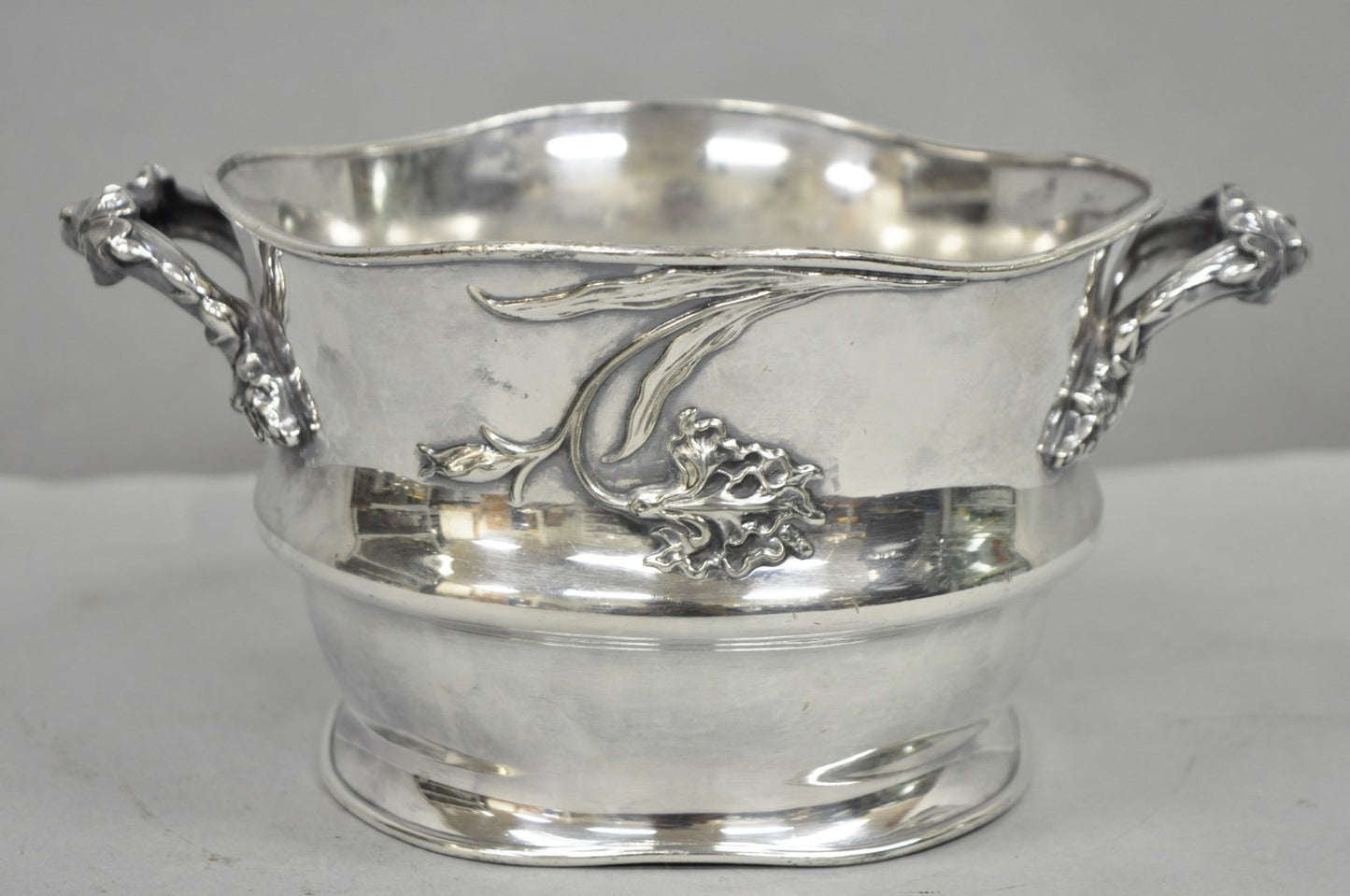Art Nouveau Silver Plated Floral Repousse Champagne Chiller Wine Bottle Coaster