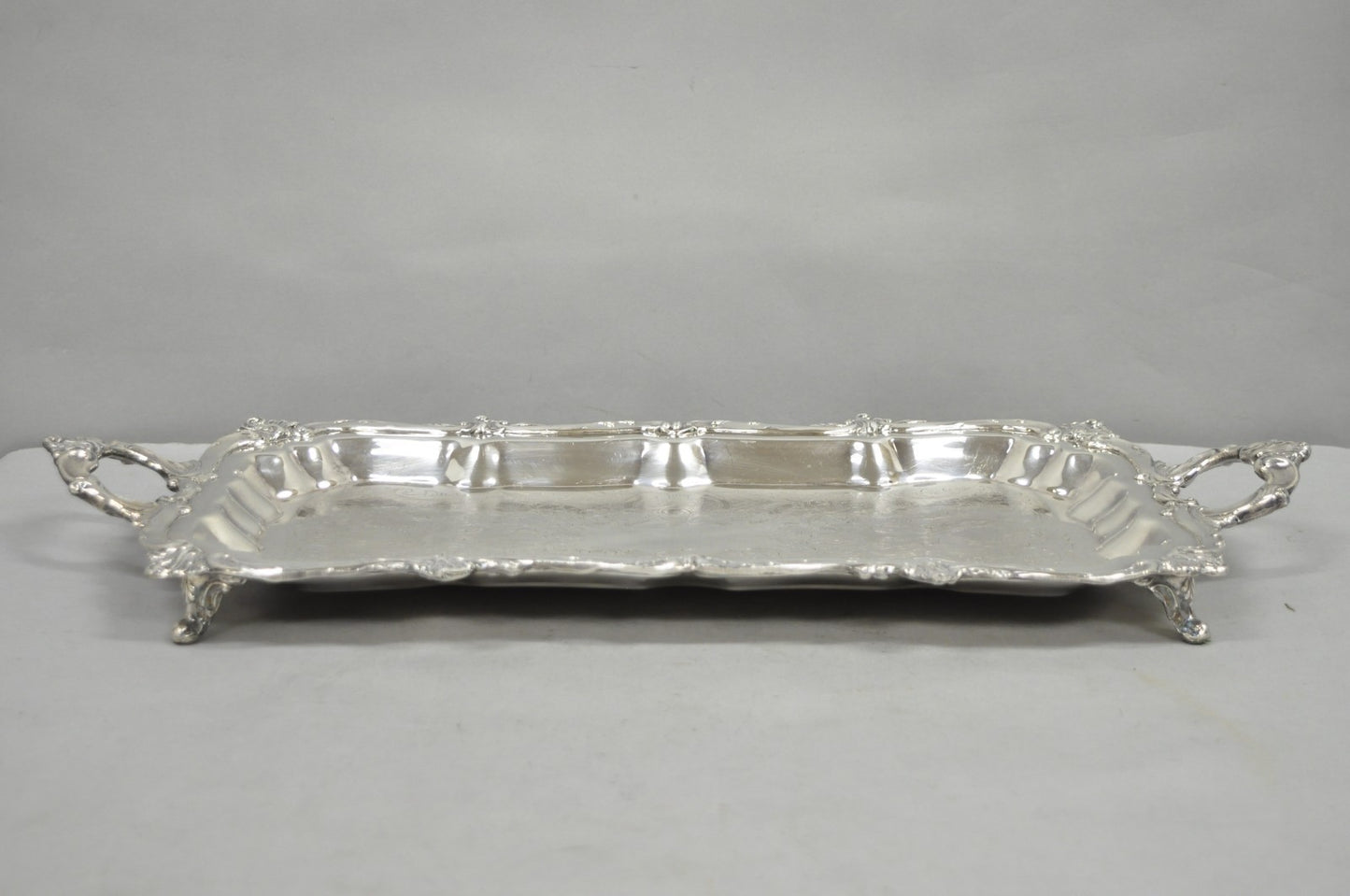 Vintage Victorian Silver Plated Narrow Footed Bar Serving Tray w Handles by Eton