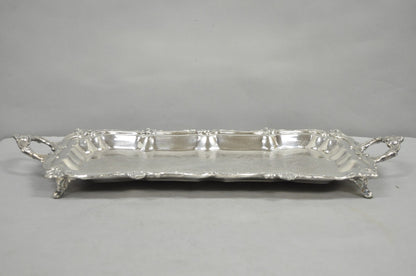 Vintage Victorian Silver Plated Narrow Footed Bar Serving Tray w Handles by Eton