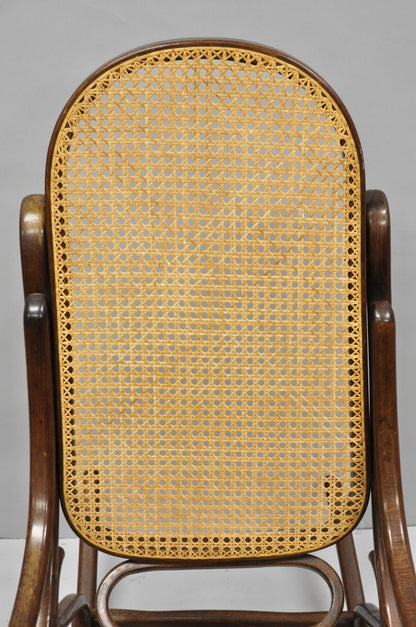 Vintage Mid Century Modern Thonet Style Bentwood & Cane Rocker Rocking Chair (B)