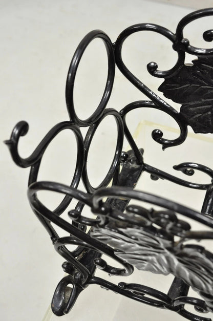 Vintage Victorian Style Black Cast Iron 6 Wine Bottle Rack Holder with Grapes