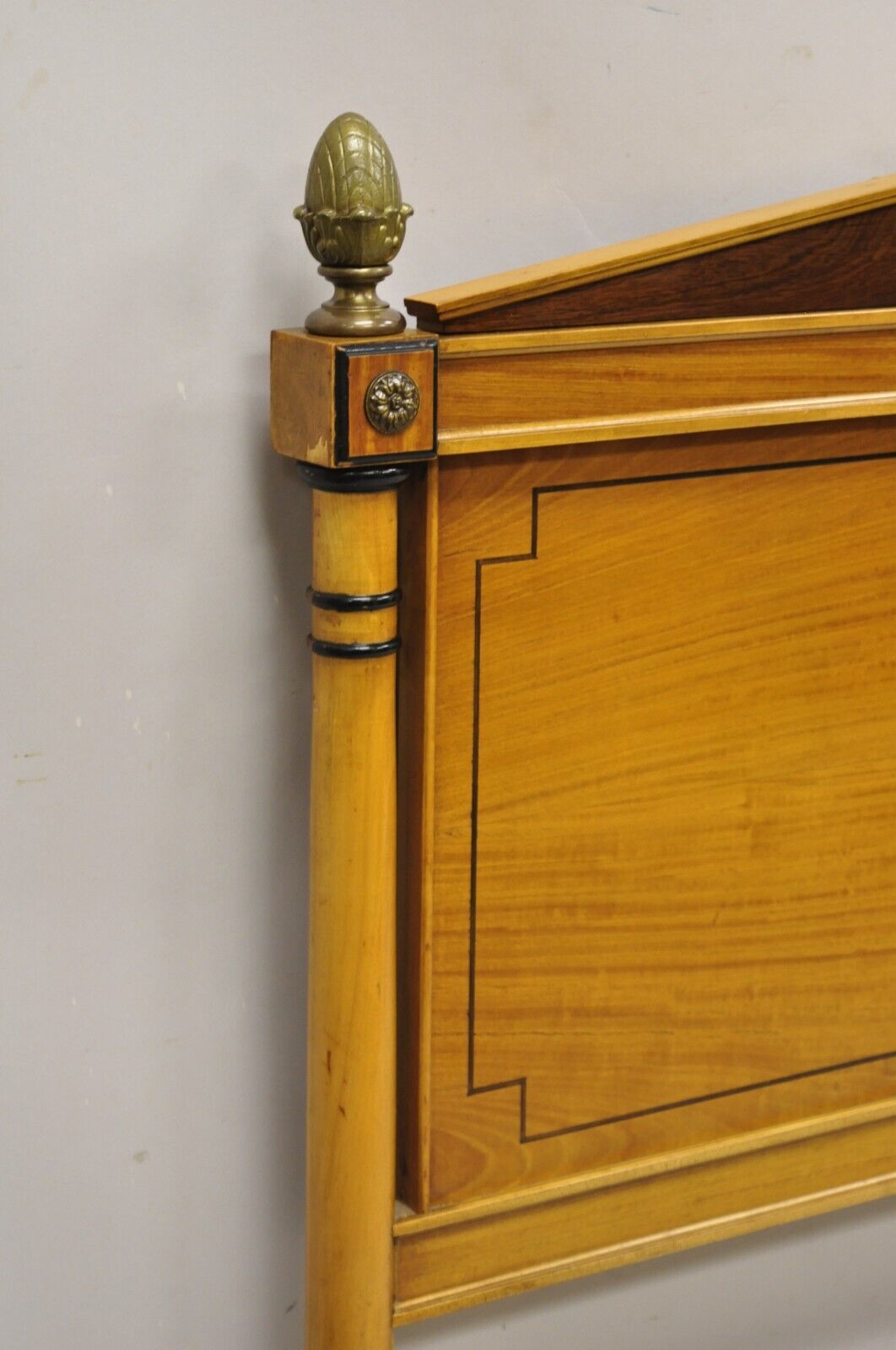 Vintage French Regency Neoclassical Rosewood & Satinwood King Size Bed Headboard