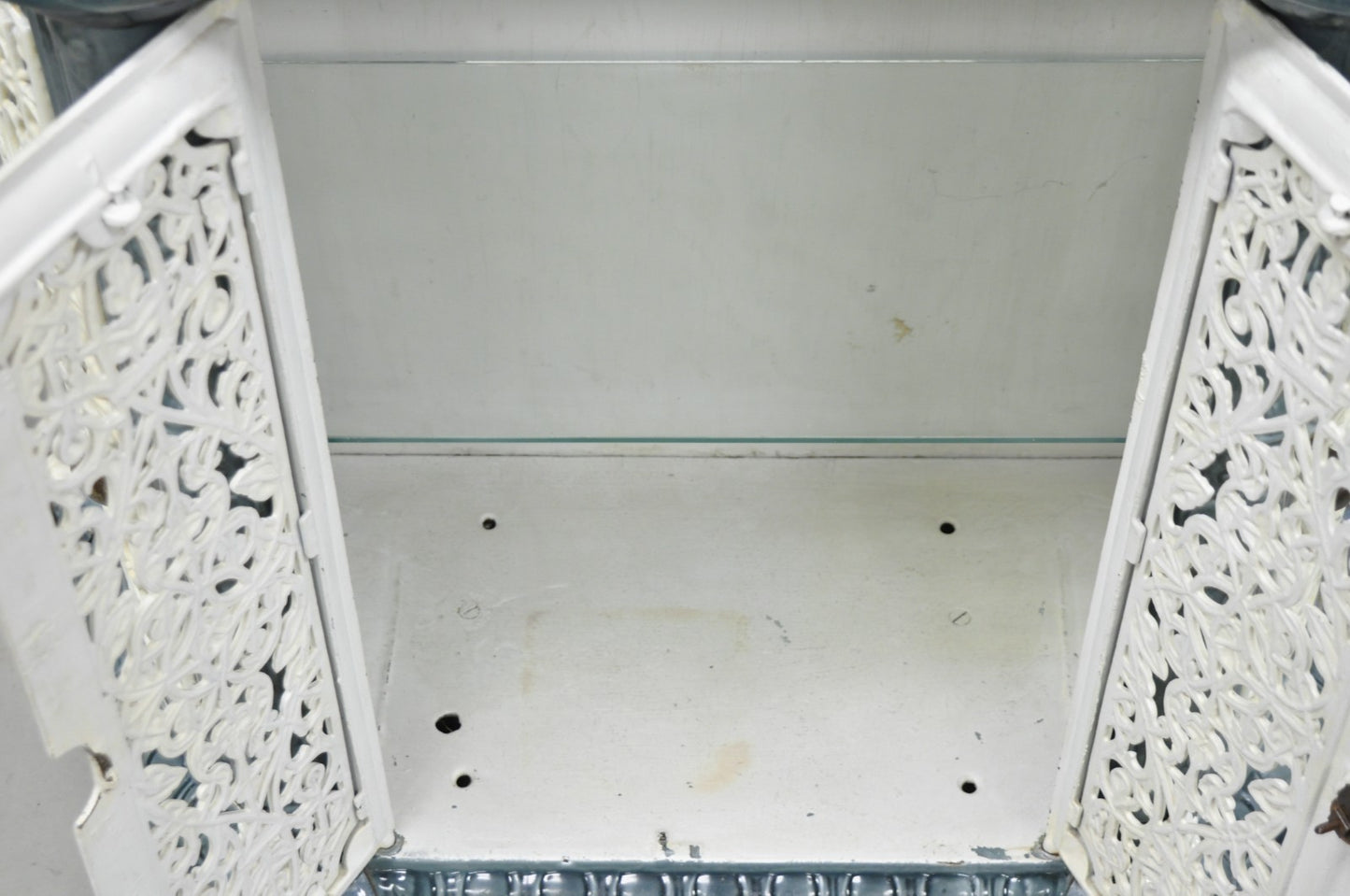 Antique French Victorian Blue White Porcelain Enamel Cast Iron Radiator Cover