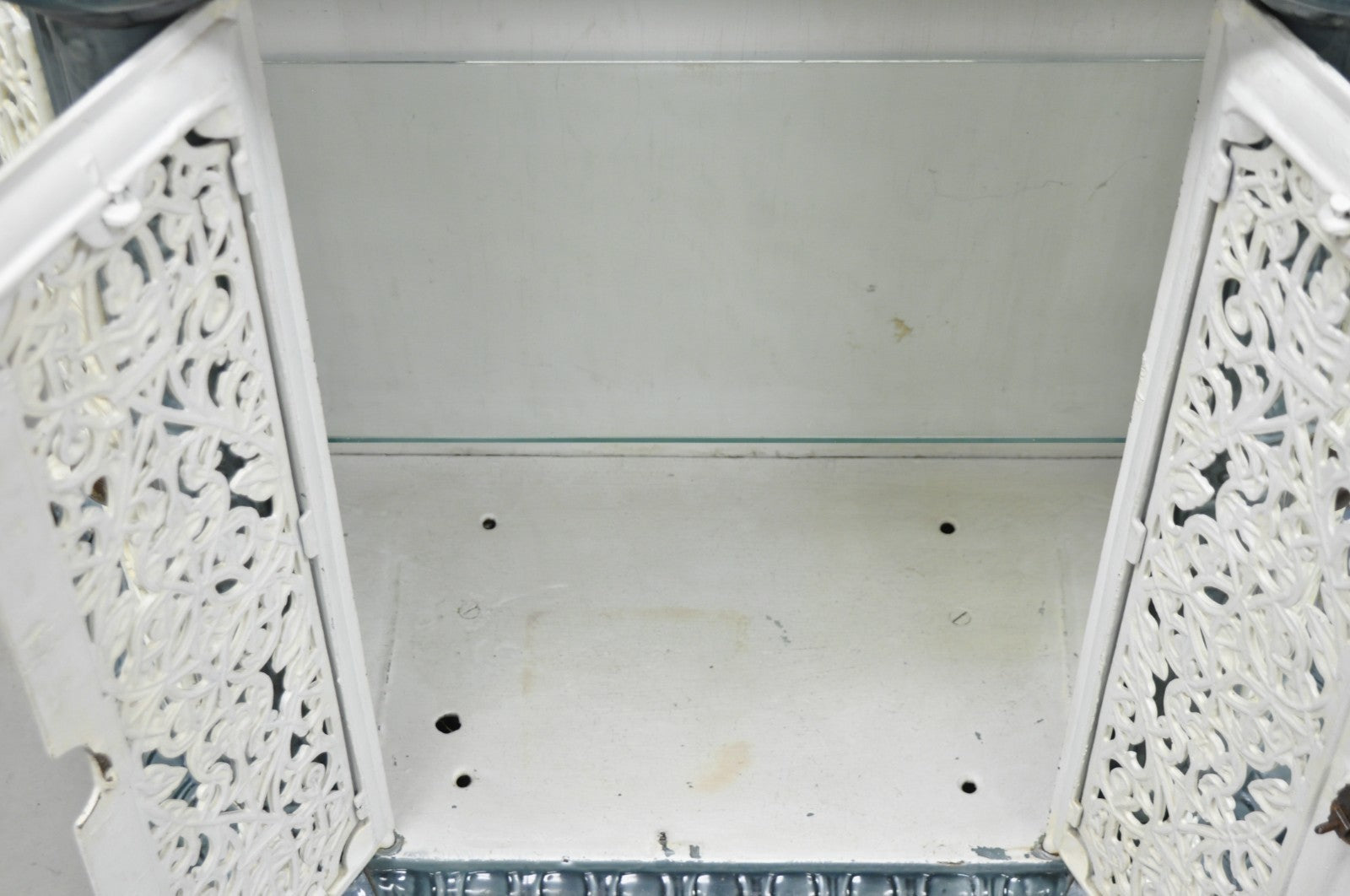 Antique French Victorian Blue White Porcelain Enamel Cast Iron Radiator Cover