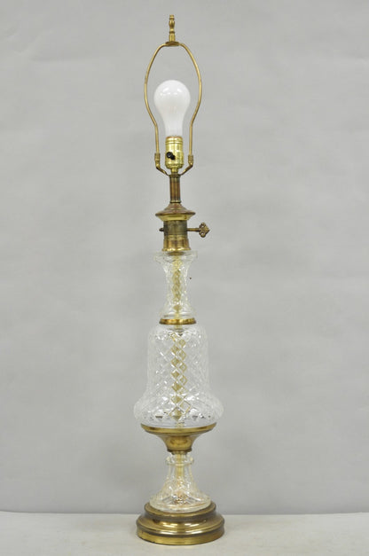 Vintage French Empire Style Crystal Glass Pineapple Column Brass Table Lamp