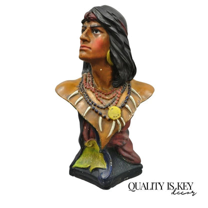 Vintage Hiawatha Native American Chalkware Cigar Store 20" Sculpture Bust Figure