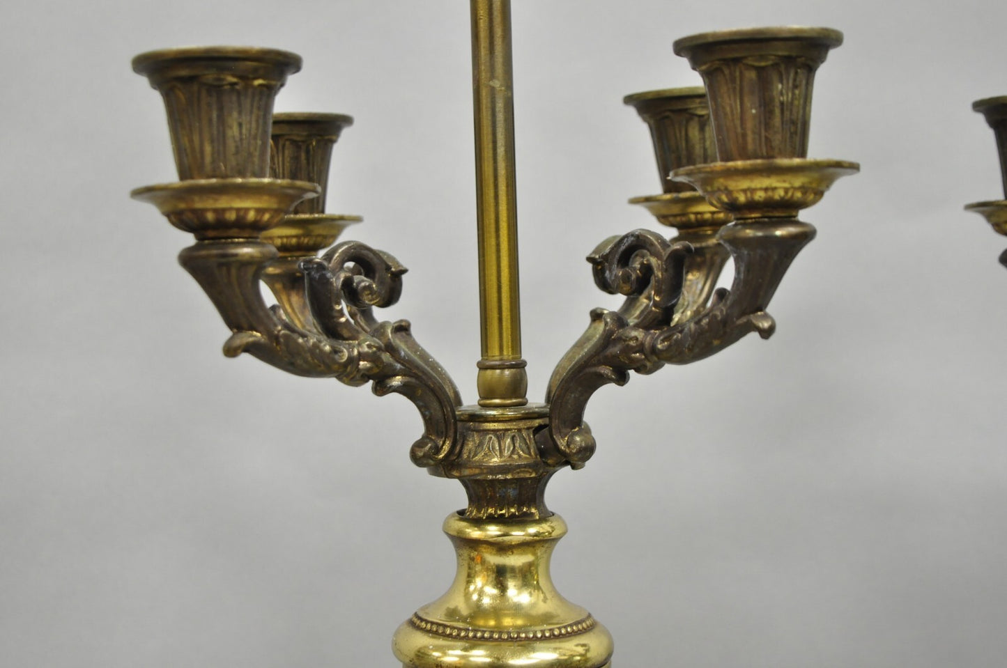 Vintage French Neoclassical Green Jasperware Candelabra Table Lamps - a Pair