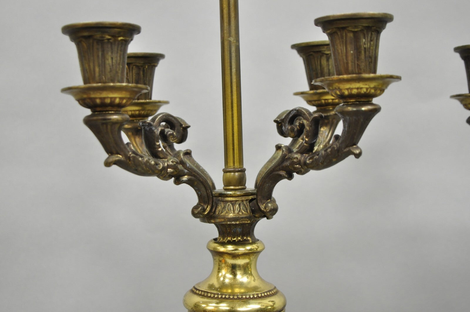 Vintage French Neoclassical Green Jasperware Candelabra Table Lamps - a Pair
