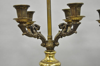 Vintage French Neoclassical Green Jasperware Candelabra Table Lamps - a Pair