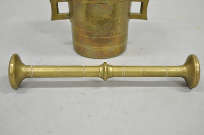 Antique Solid Bronze Brass German Apothecary Mortar with Pestle - 2 Pcs