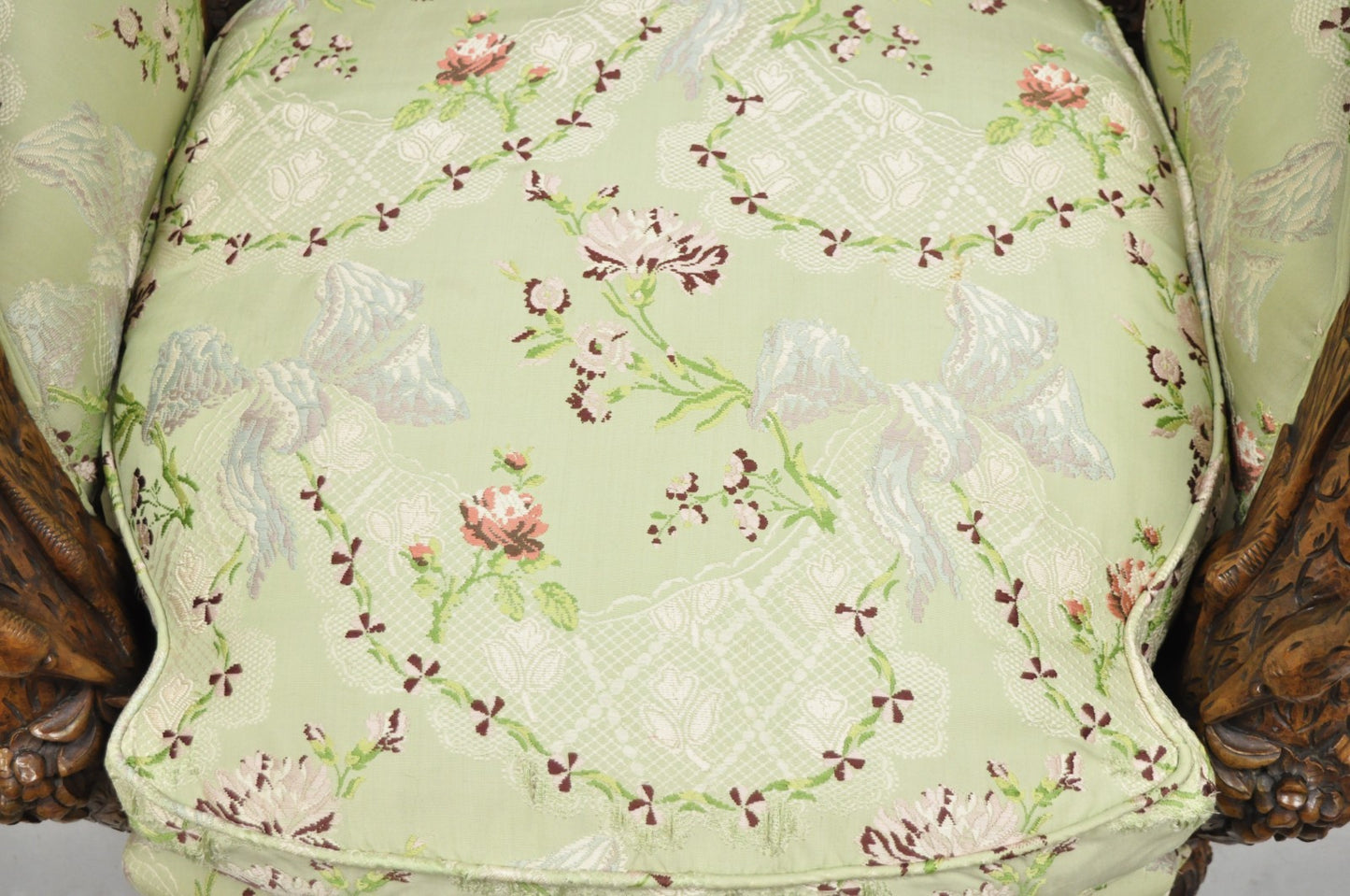 Antique Italian Regency Swan Carved Walnut French Victorian Club Lounge Chair