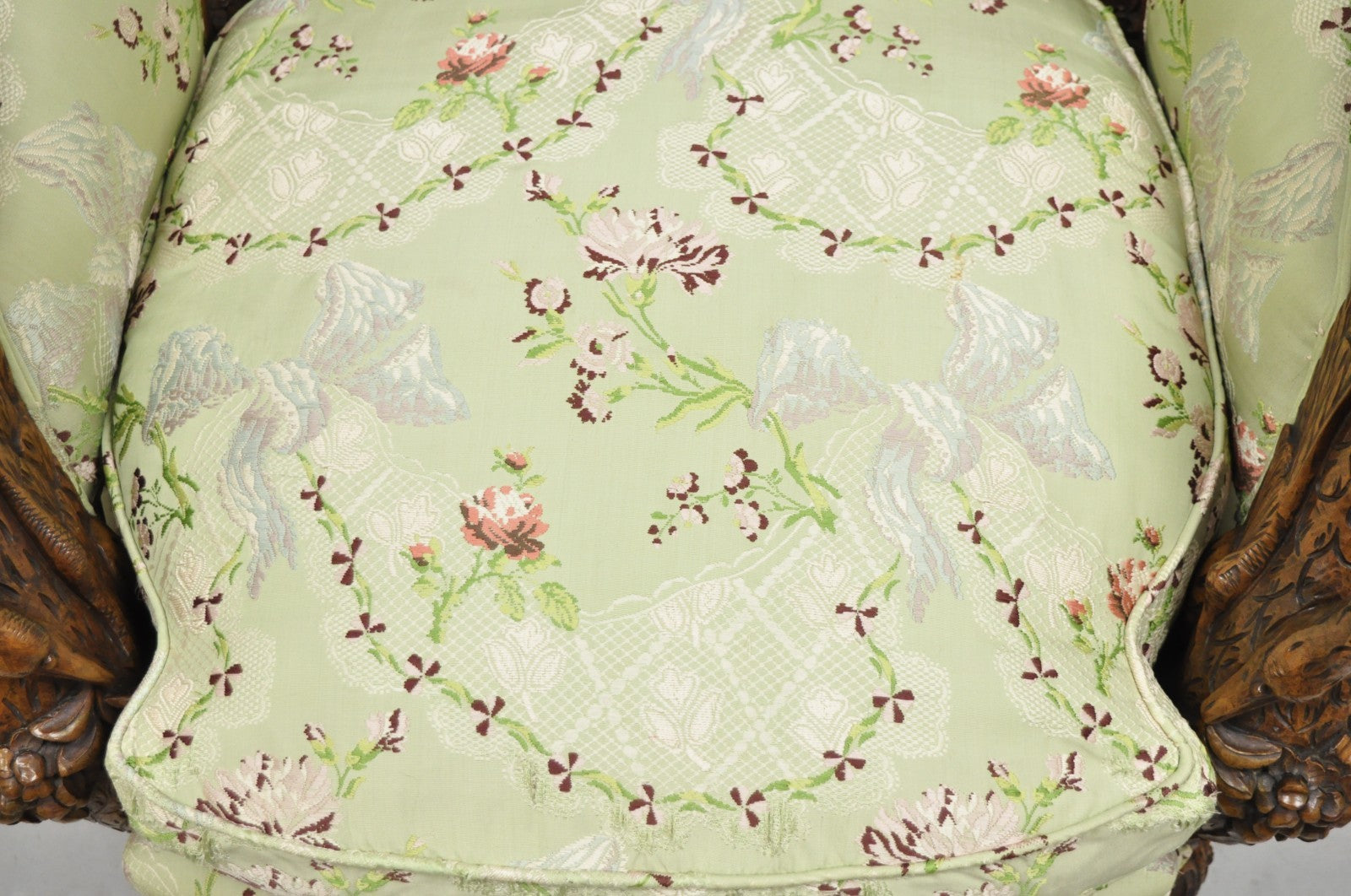 Antique Italian Regency Swan Carved Walnut French Victorian Club Lounge Chair