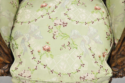 Antique Italian Regency Swan Carved Walnut French Victorian Club Lounge Chair