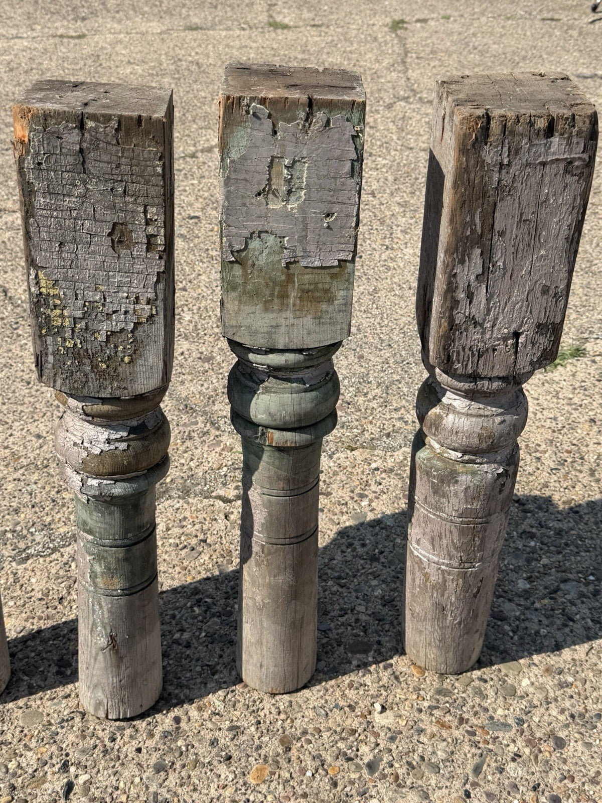 Antique French Farmhouse Turn Carved Wooden Baluster Spindle Table Legs Set of 4