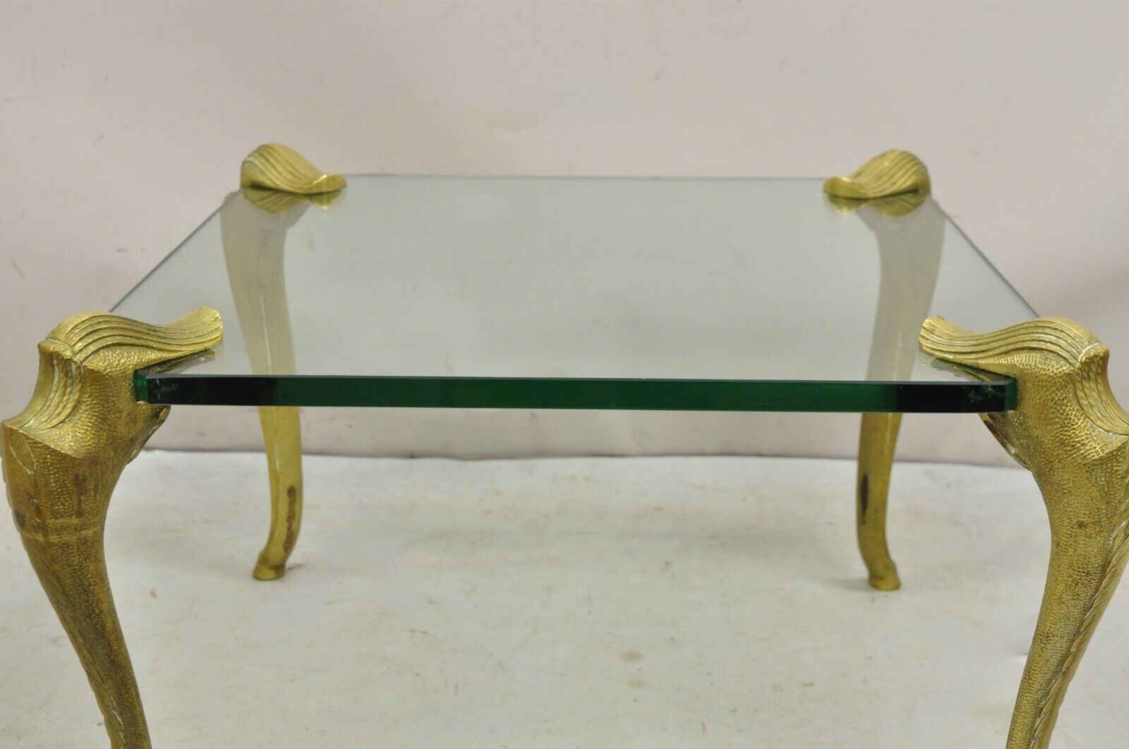 Vintage Hollywood Regency P.E. Guerin Style Gilt Bronze Brass & Glass Side Table