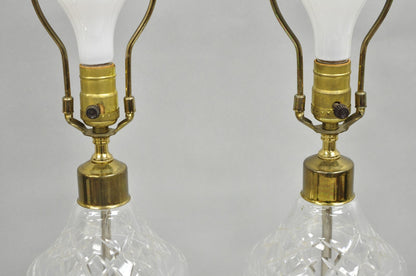 Vintage Waterford Cut Crystal Leaded Glass Urn Form Brass Table Lamps - a Pair