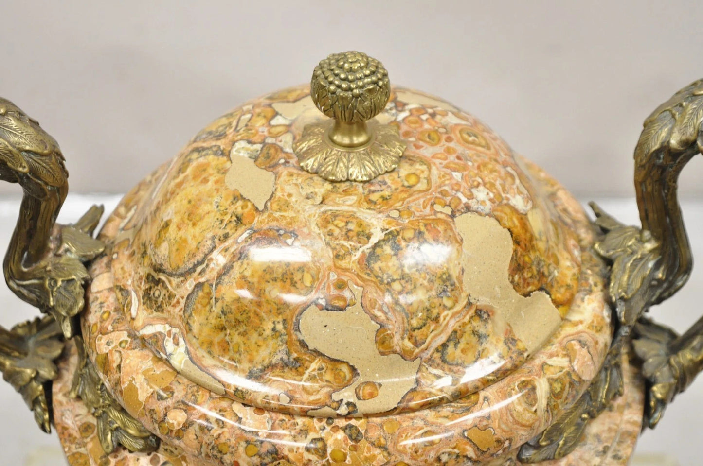Vintage Bronze and Marble French Baroque Style Lidded Urn Centerpiece Cassolette