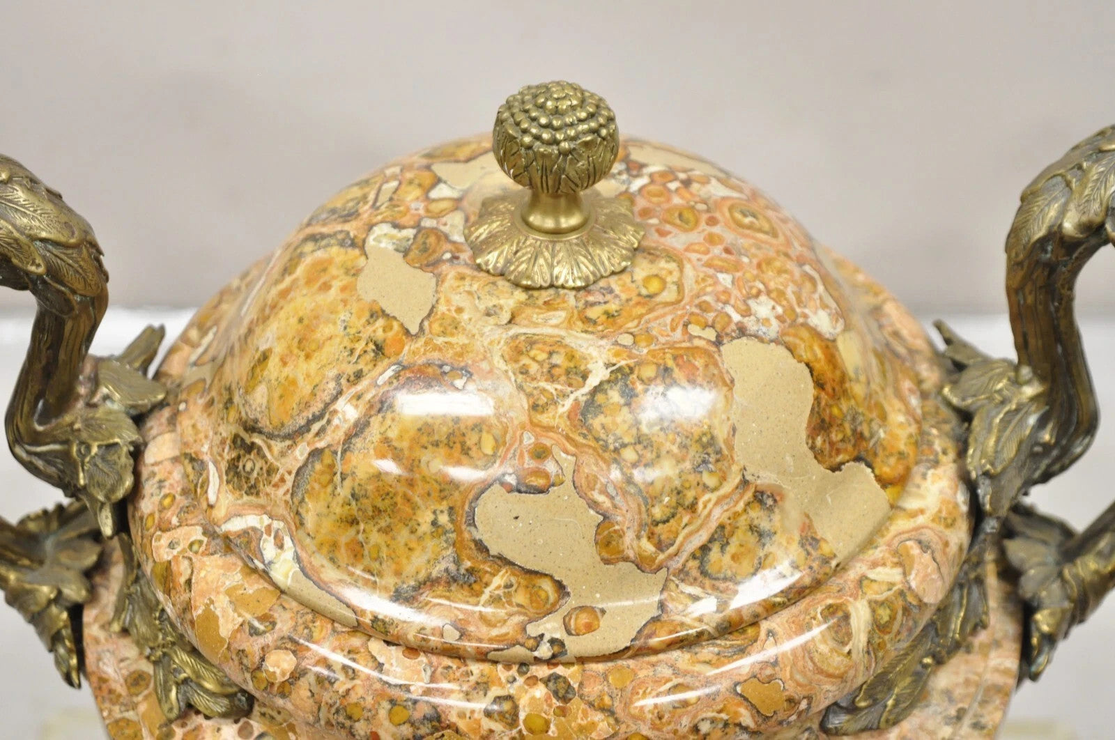 Vintage Bronze and Marble French Baroque Style Lidded Urn Centerpiece Cassolette
