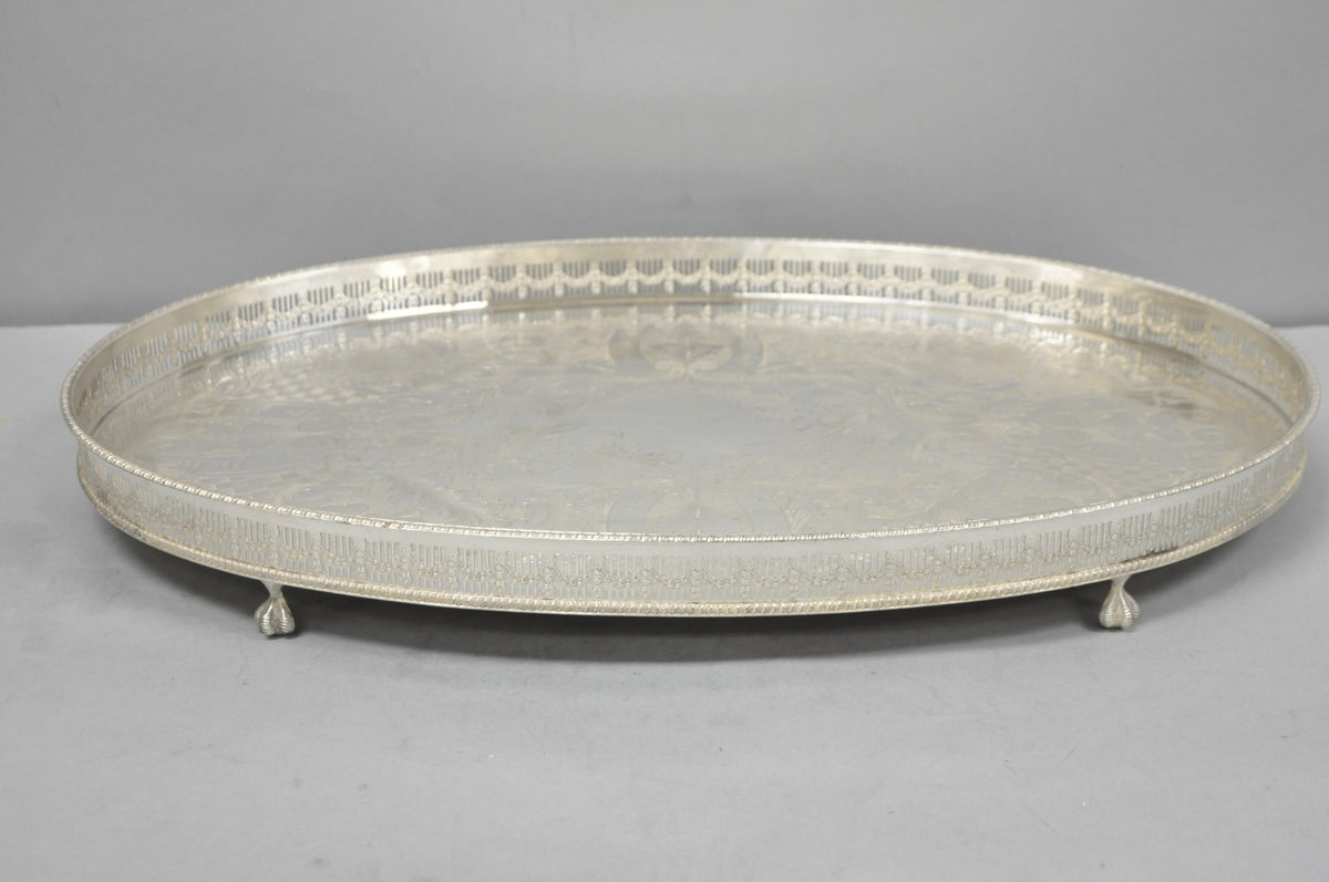 Vintage Viners of Sheffield Edwardian Silver Plated Raised Gallery Oval Tray