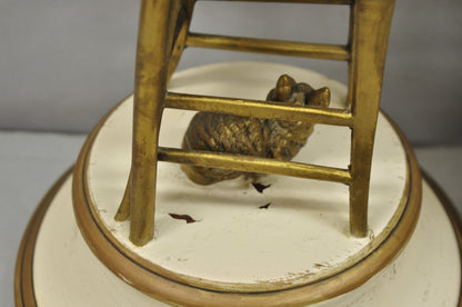 Juan Clara "Girl on Chair Playing with Kittens" Metal Figural Table Lamps - Pair
