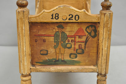 Antique Colonial Figural Painted "1820" Wooden Baby Doll Cradle