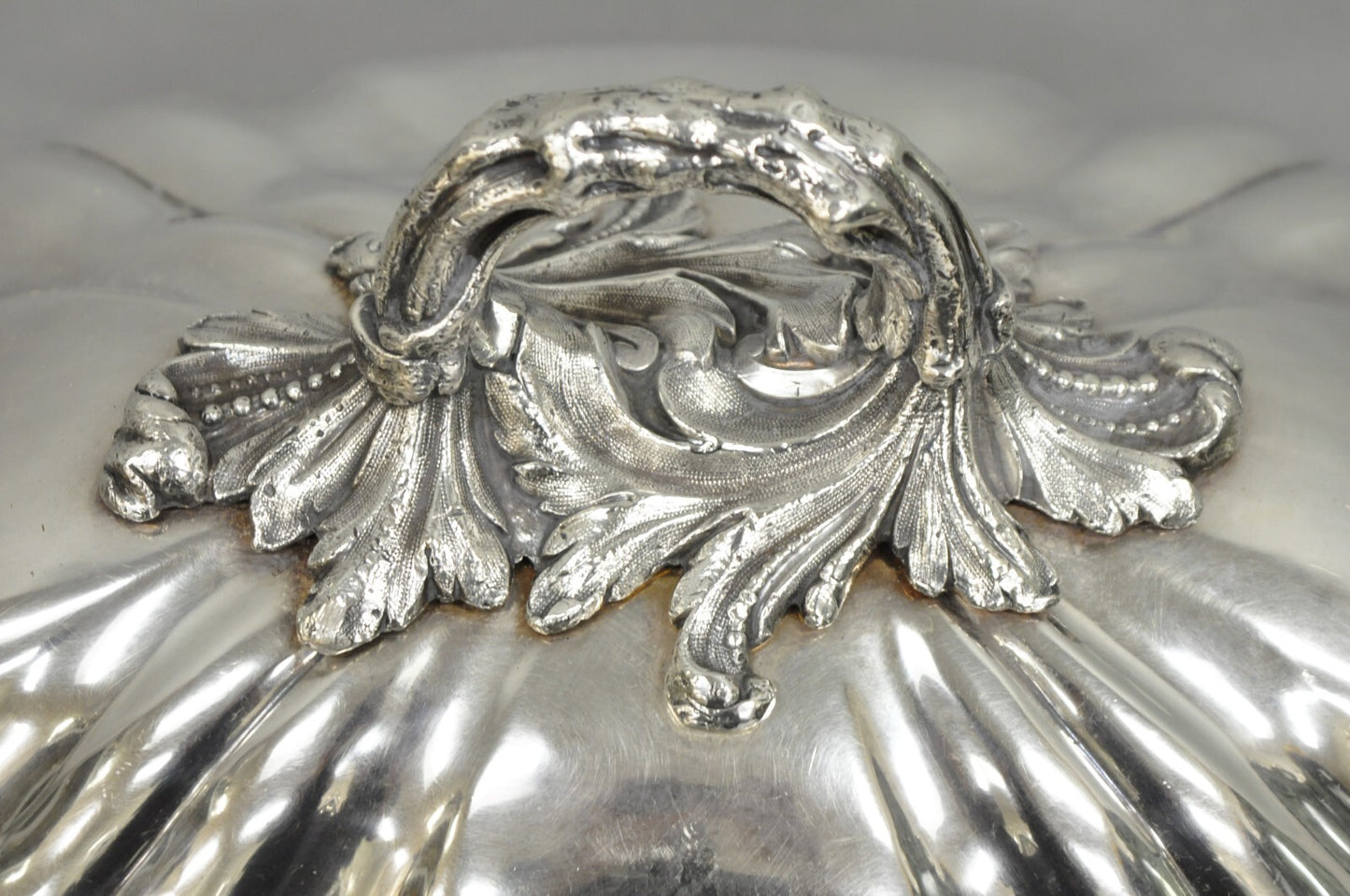 Antique English Victorian Large Silver Plated Scalloped Meat Serving Dome Cover