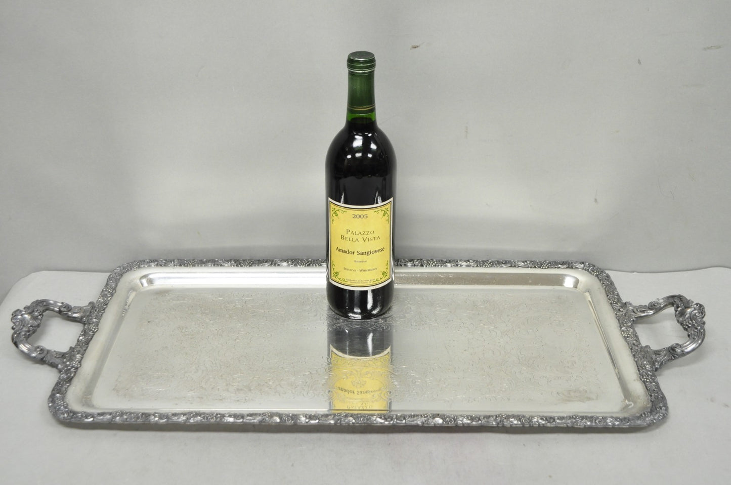 Vintage English Victorian Silver Plated Copper Narrow Serving Platter Bar Tray