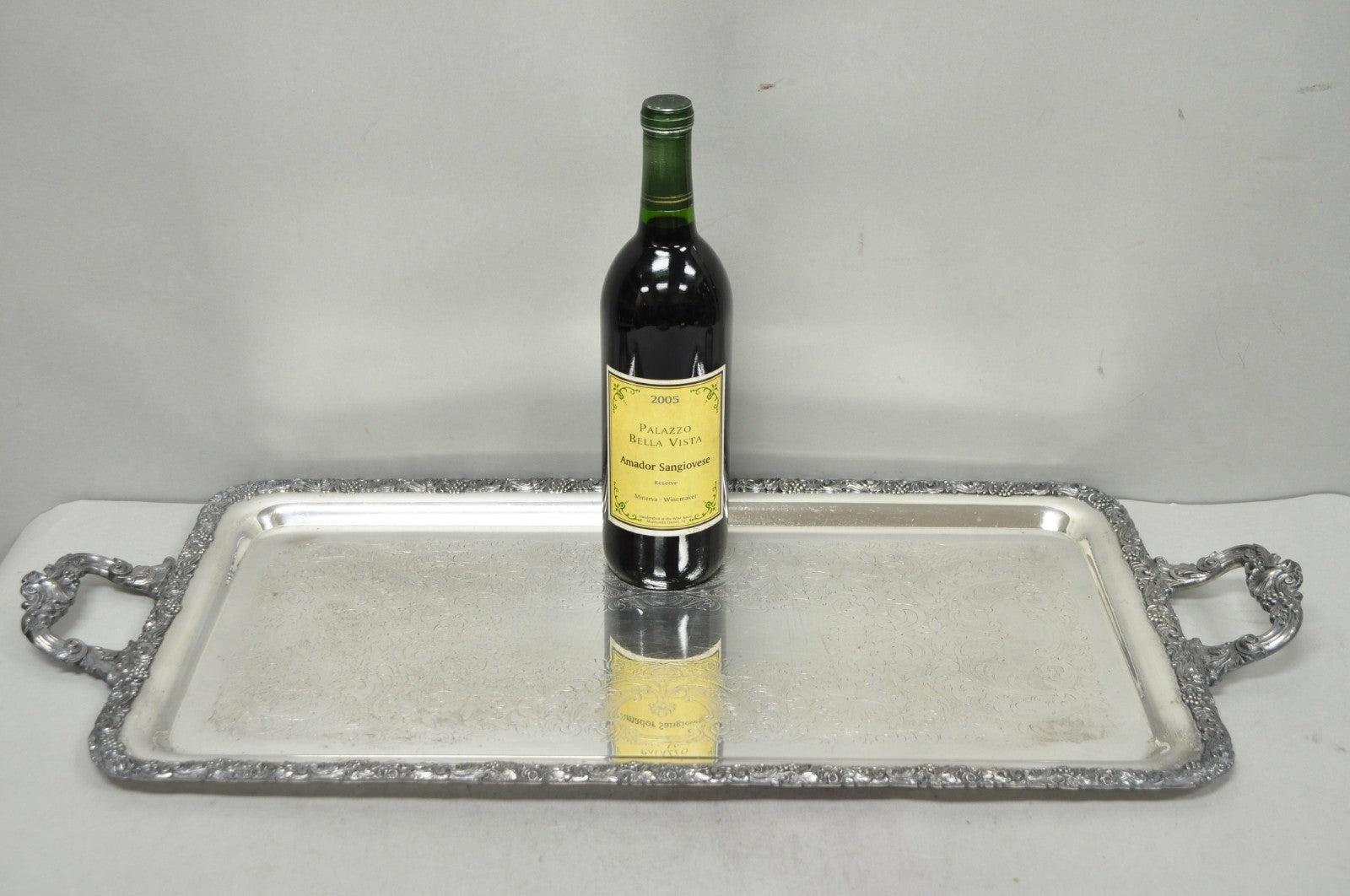 Vintage English Victorian Silver Plated Copper Narrow Serving Platter Bar Tray