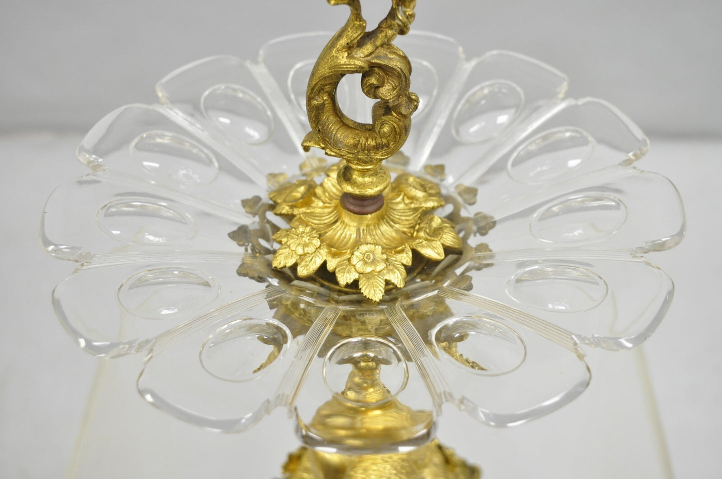 French Baroque Louis XV Gold Gilt Bronze Cherub & Glass 2 Tier Candy Dish Stand