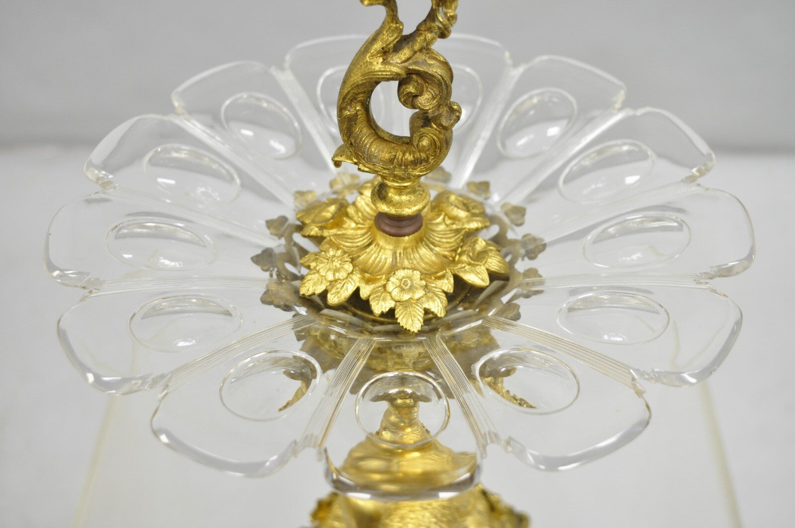 French Baroque Louis XV Gold Gilt Bronze Cherub & Glass 2 Tier Candy Dish Stand