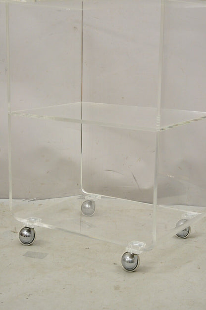 Vintage Clear Lucite Acrylic Mid Century Modern Rolling Bar Cart Side Table