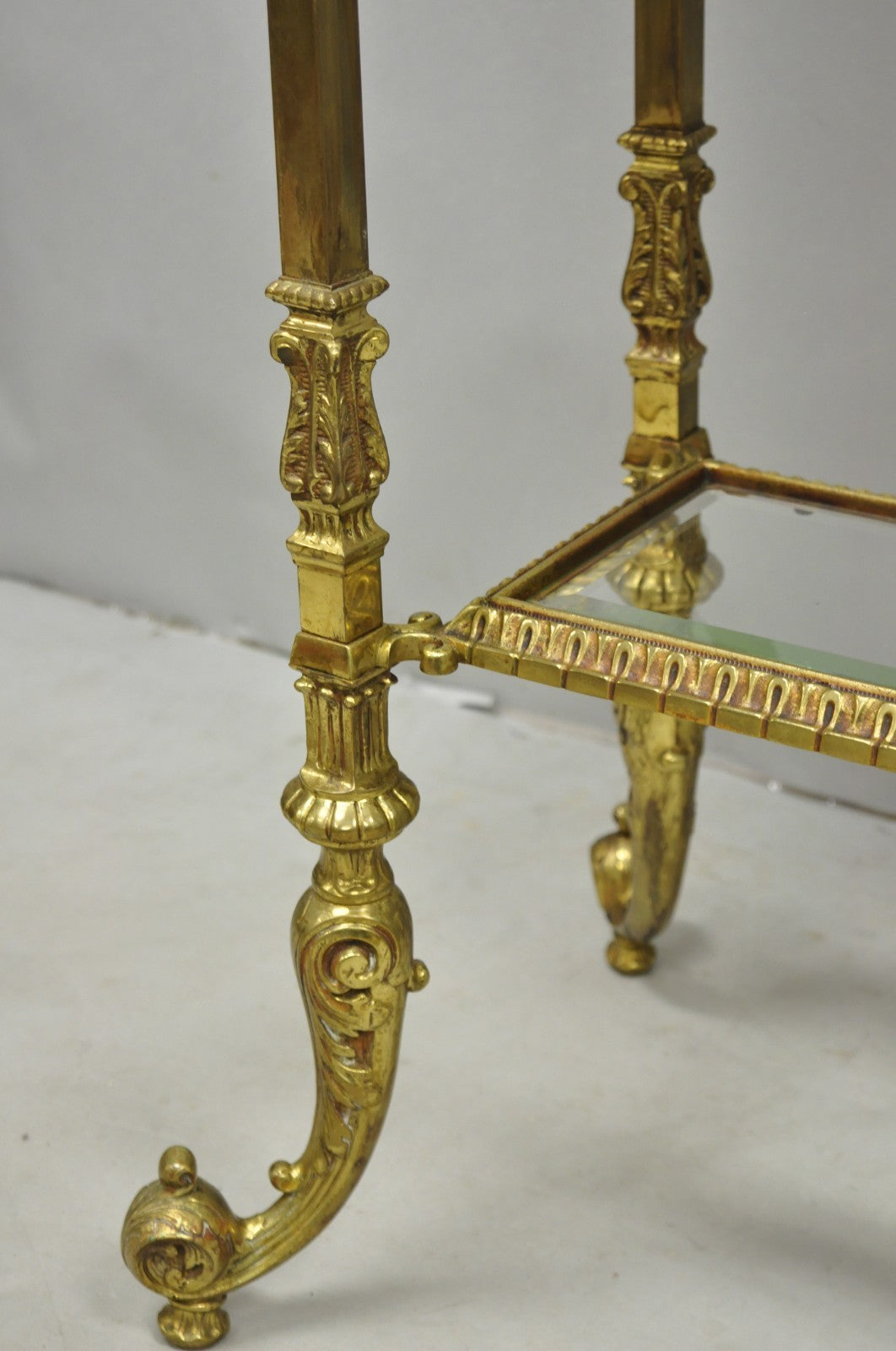 Antique Victorian Brass & Onyx Ornate Tiered Etagere Curio Display Stand Shelf