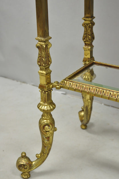 Antique Victorian Brass & Onyx Ornate Tiered Etagere Curio Display Stand Shelf